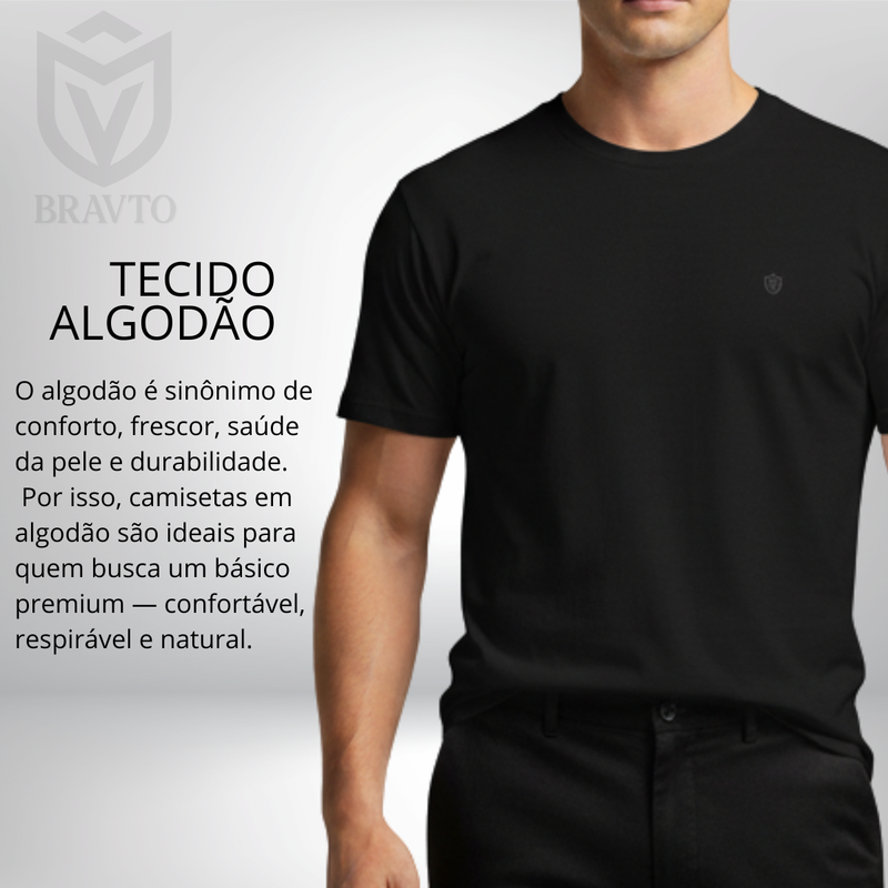Kit com 3 Camiseta de Algodão Manga Curta Bravto