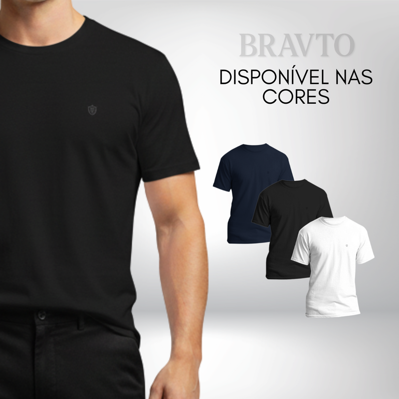 Kit com 3 Camiseta de Algodão Manga Curta Bravto