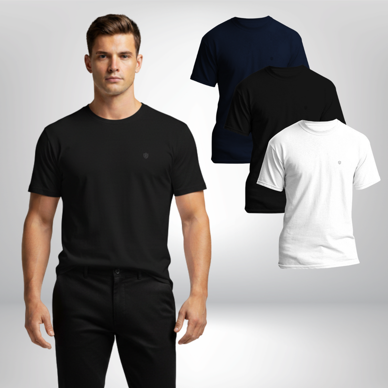 Kit com 3 Camiseta de Algodão Manga Curta Bravto