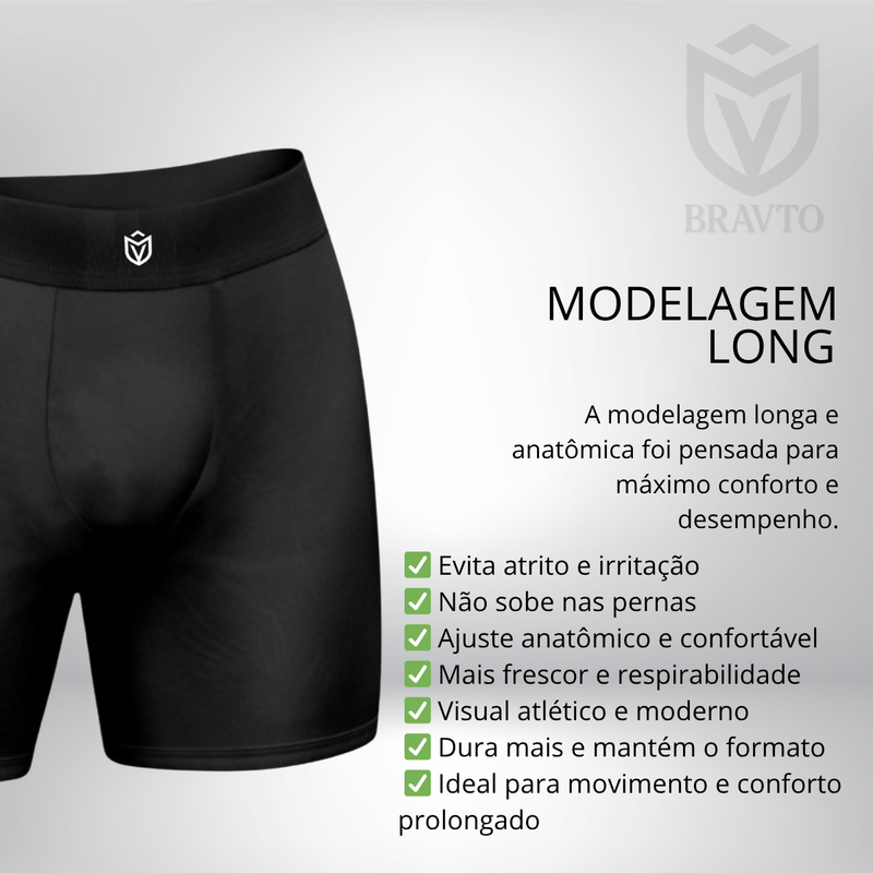 Kit com 5 Cueca Boxer Long Antimicrobiana Bravto