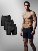 Kit com 3 Cueca Boxer Long Antimicrobiana Preta BRAVTO