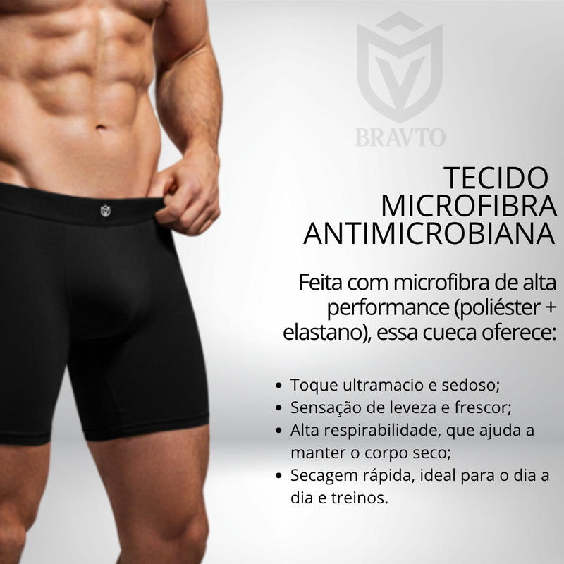 Kit com 5 Cueca Boxer Long Antimicrobiana Bravto